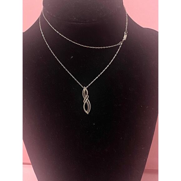 JWBR Signed Sterling Silver Necklace, Infinity Knot Pendant, Diamond Accent - Picture 7 of 8